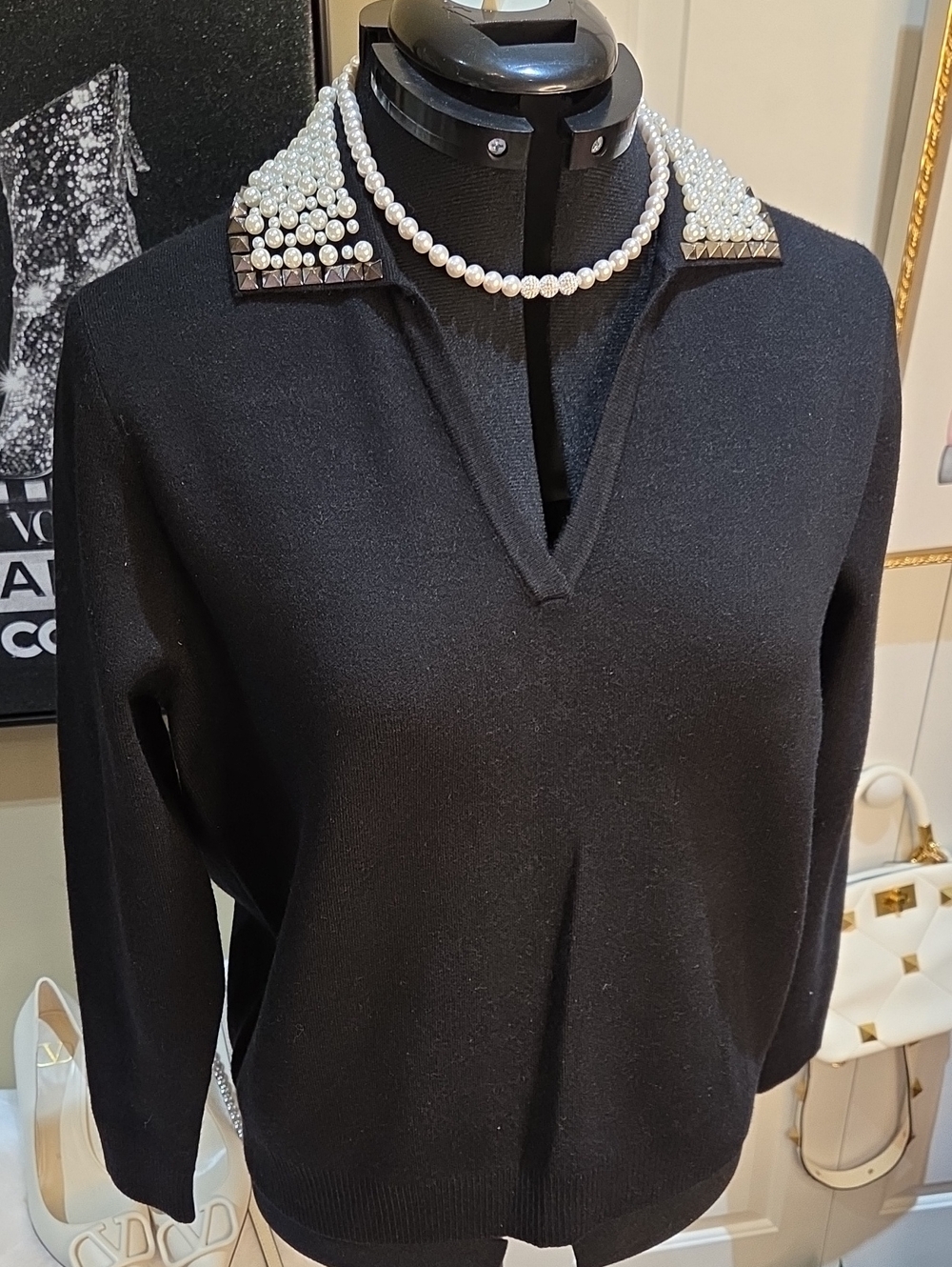 Nwt XL,L, M LIV Milano Embellished Collar Sweater in Black